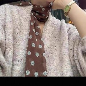 100% Silk Scarf Brown Mint Green Polka Dot